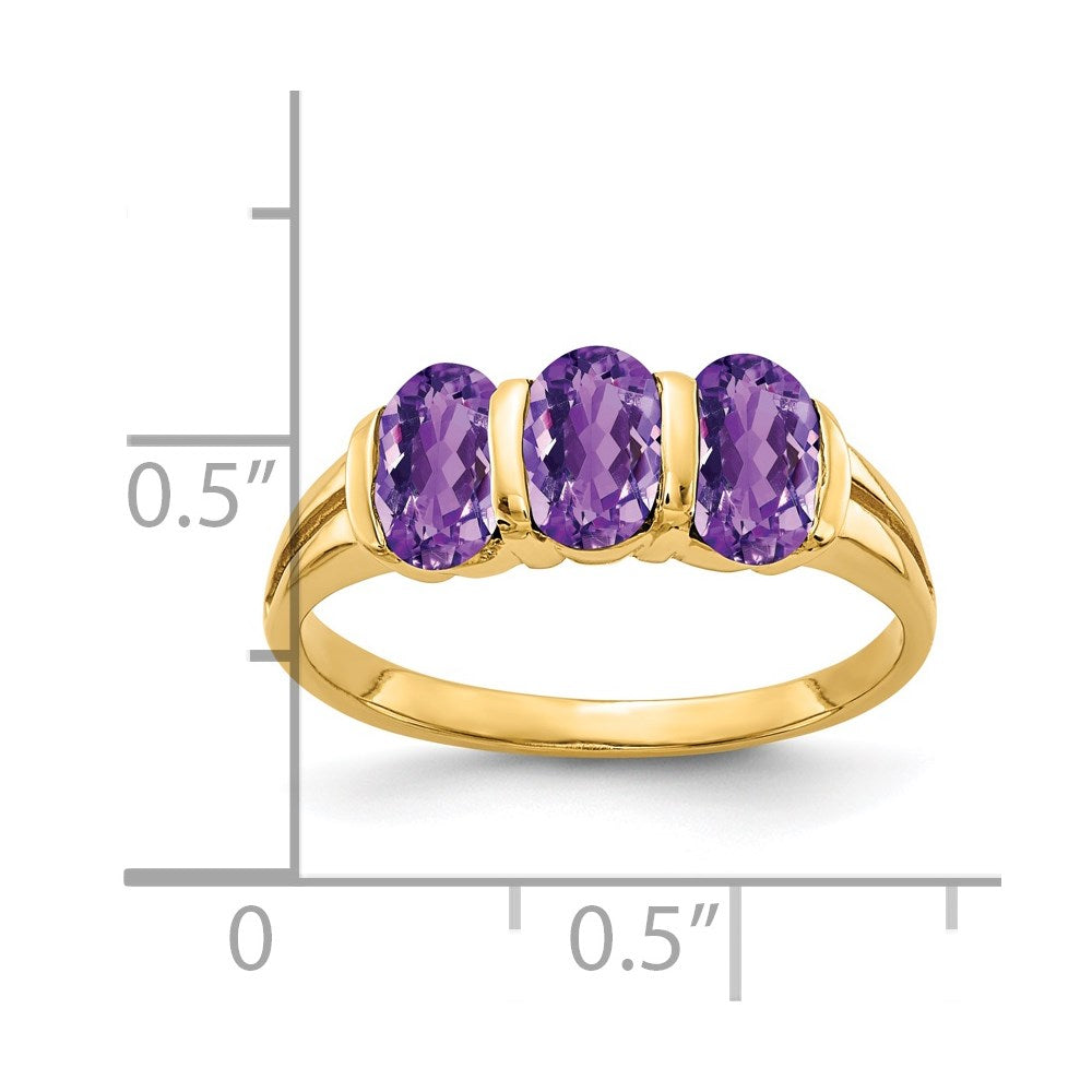 14K Gelbgold 6x4mm Oval-Amethyst Checker-Ring