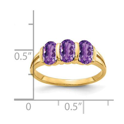 14K Gelbgold 6x4mm Oval-Amethyst Checker-Ring