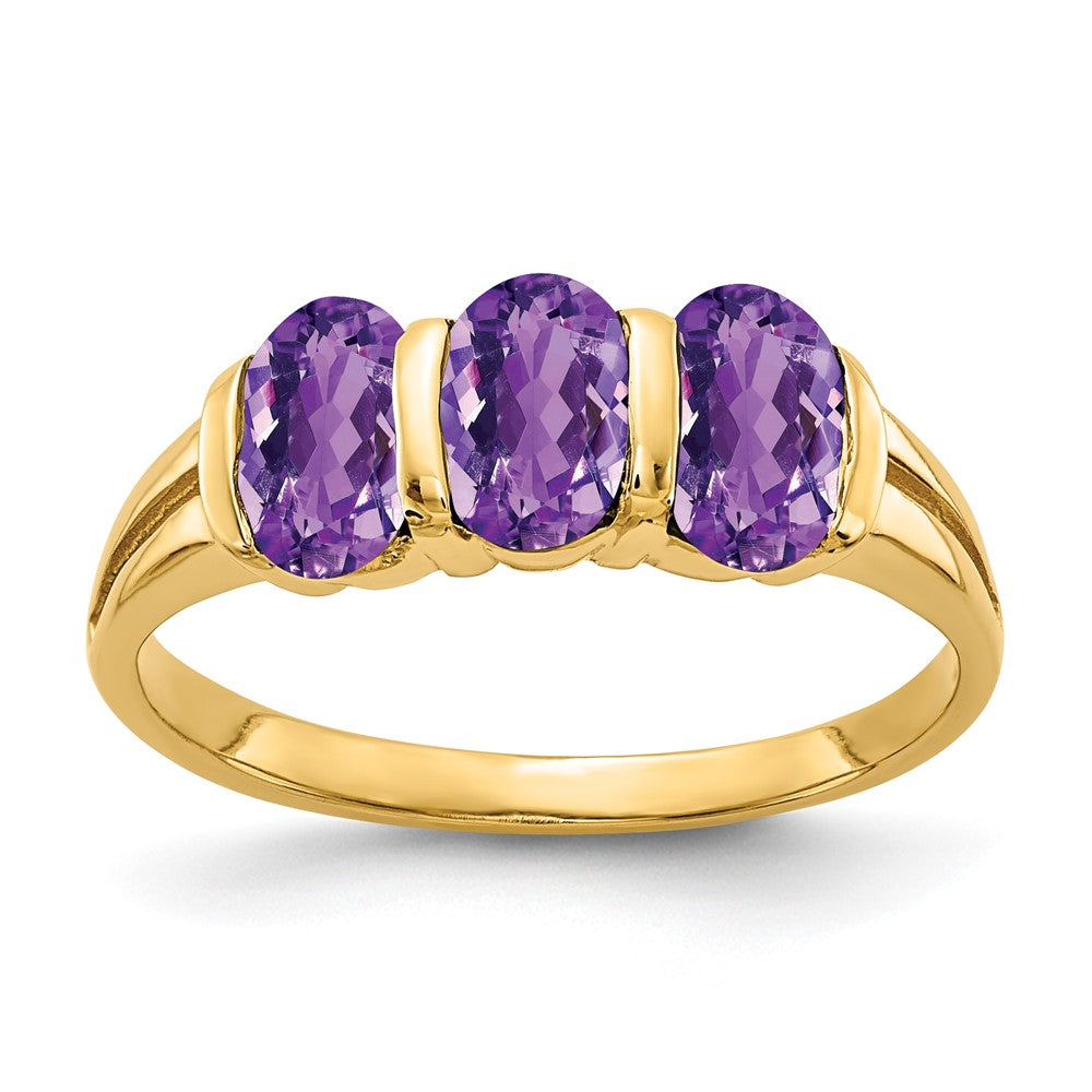14K Gelbgold 6x4mm Oval-Amethyst Checker-Ring
