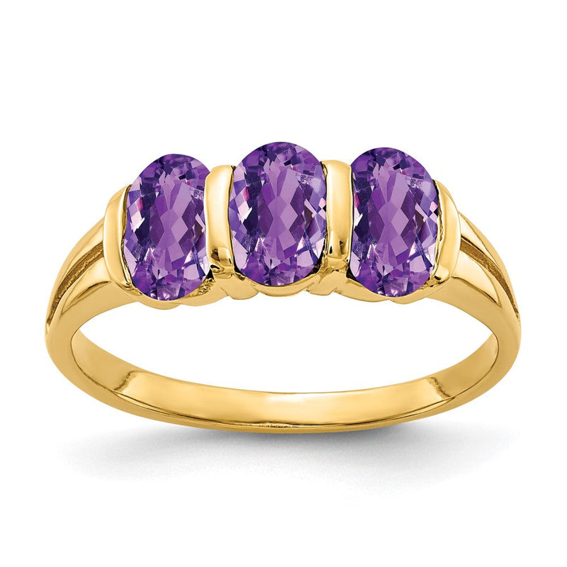 14K Gelbgold 6x4mm Oval-Amethyst Checker-Ring