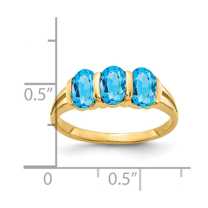 14K Gelbgold Ring mit ovalem Blautopas, 6x4mm