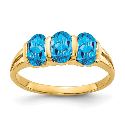 14K Gelbgold Ring mit ovalem Blautopas, 6x4mm