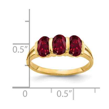 14K Gelbgold Ring mit ovalem synthetischem Rubin, 6x4mm