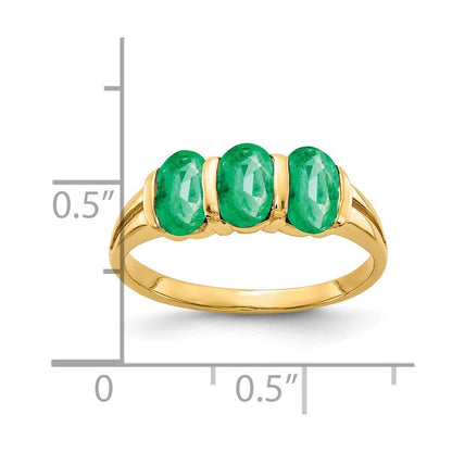 14K Gelbgold Ring mit ovalem Smaragd, 6x4 mm