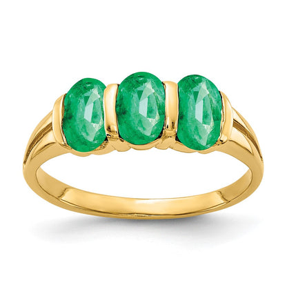 14K Gelbgold Ring mit ovalem Smaragd, 6x4 mm