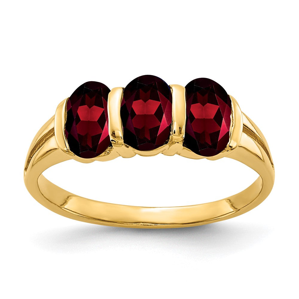 14K Gelbgold Ring mit ovalem 6x4 mm Granat im Checkerboard-Schliff