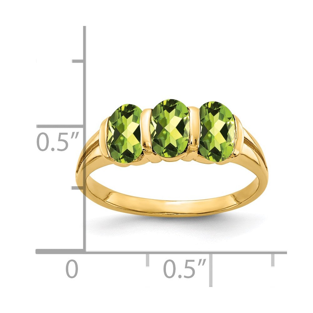 14K Gelbgold Ring mit ovalem Peridot im Schachbrettschliff, 6x4 mm