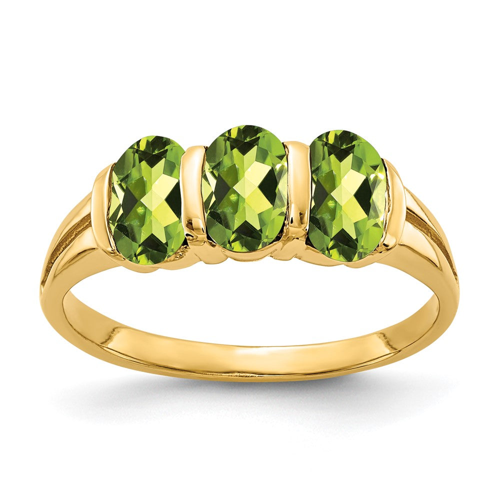 14K Gelbgold Ring mit ovalem Peridot, 6x4mm