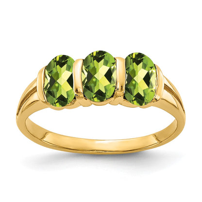 14K Gelbgold Ring mit ovalem Peridot, 6x4mm