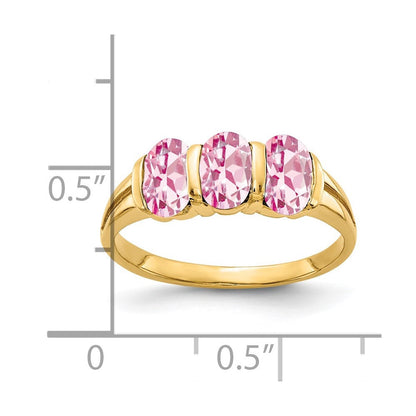 Massiver Ring aus 14K Gelbgold mit ovalem simuliertem rosa Turmalin, 6x4mm