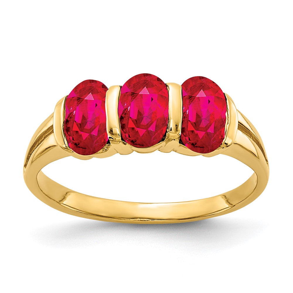 Massiv 14K Gelbgold 6x4mm Oval Synthetisch Rubin Ring