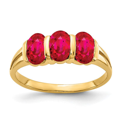 Massiv 14K Gelbgold 6x4mm Oval Synthetisch Rubin Ring