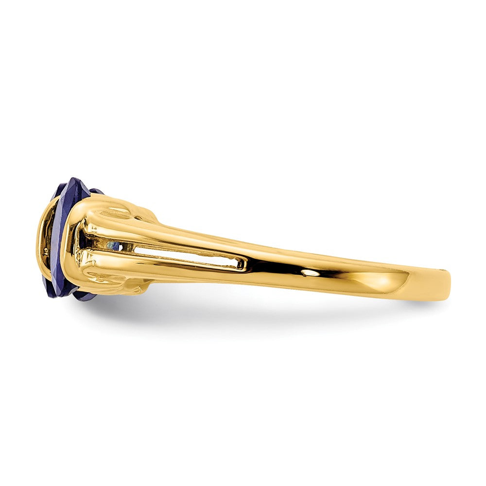 14K Gelbgold Ring mit ovalem Saphir, 6x4 mm
