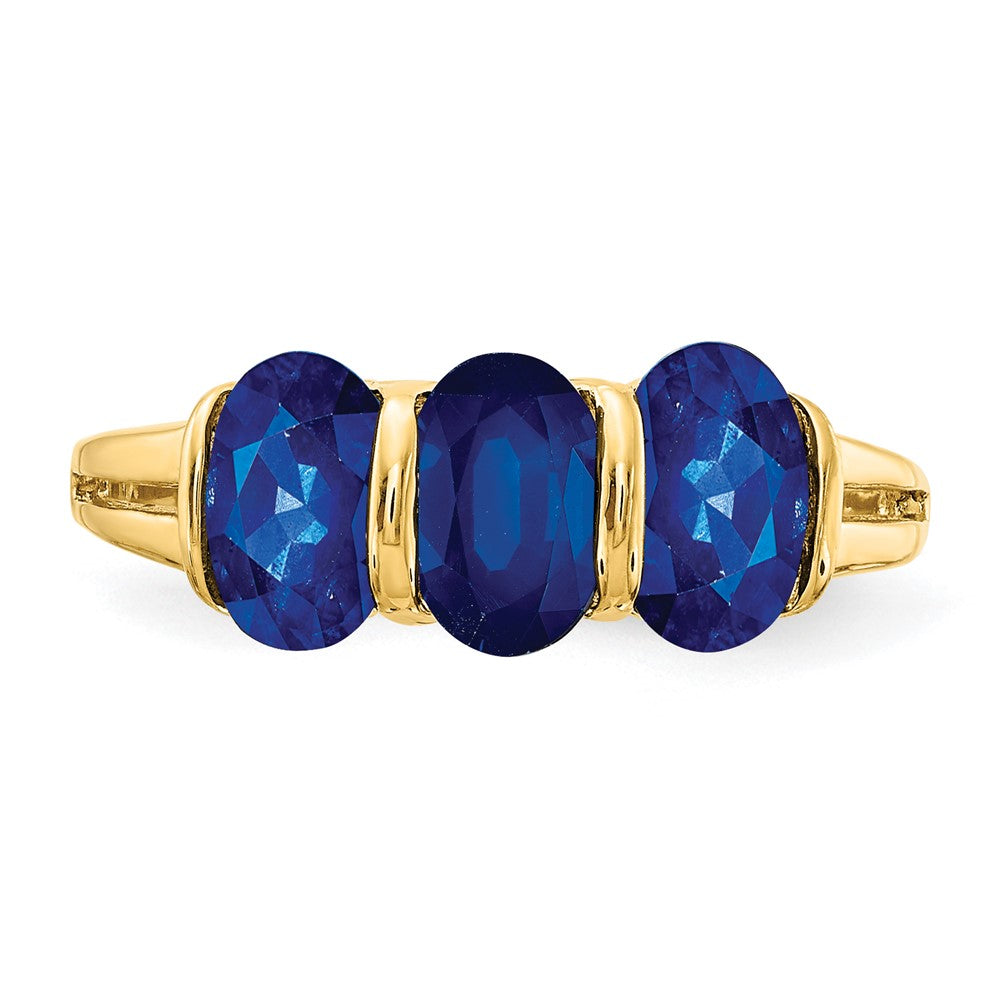 14K Gelbgold Ring mit ovalem Saphir, 6x4 mm