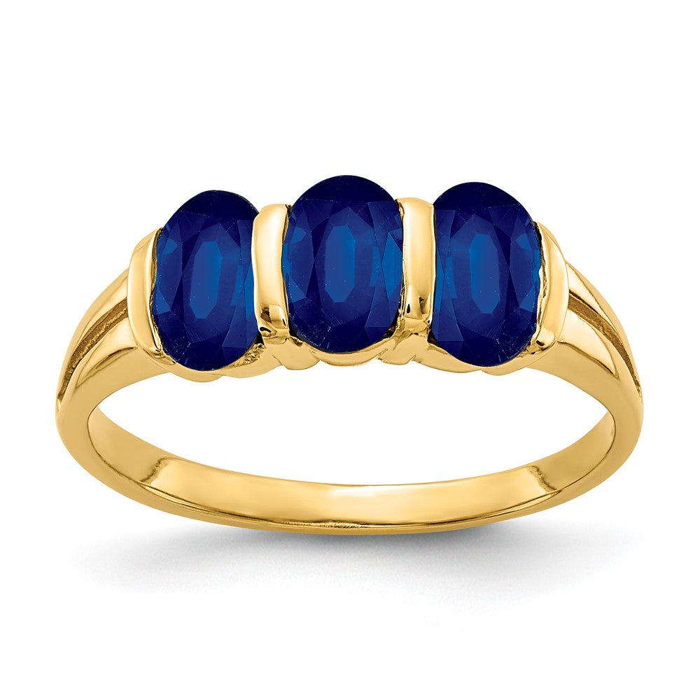 14K Gelbgold Ring mit ovalem Saphir, 6x4 mm