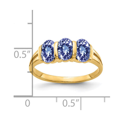 14K Gelbgold Ring mit ovalem Tansanit, 6 x 4 mm