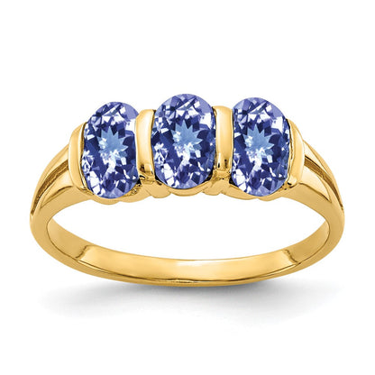 14K Gelbgold Ring mit ovalem Tansanit, 6 x 4 mm