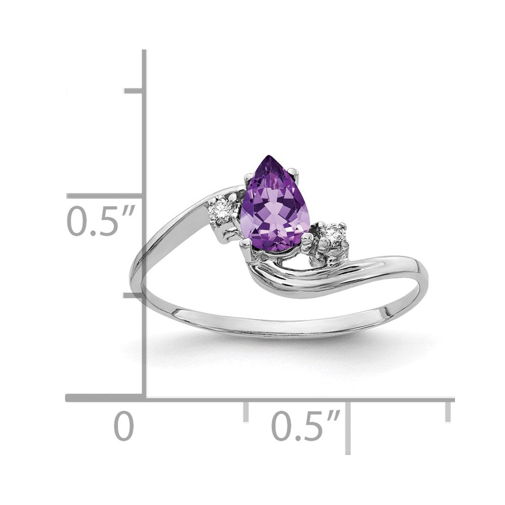 14K Weißgold Ring mit 6x4 mm Amethyst im Schachbrett-Tropfenschliff AA und echten Diamanten