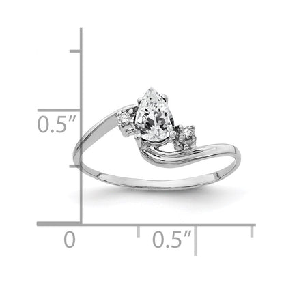 14K Weißgold Ring mit 6x4 mm Zirkonia im Tropfenschliff und einem natürlichen Diamanten