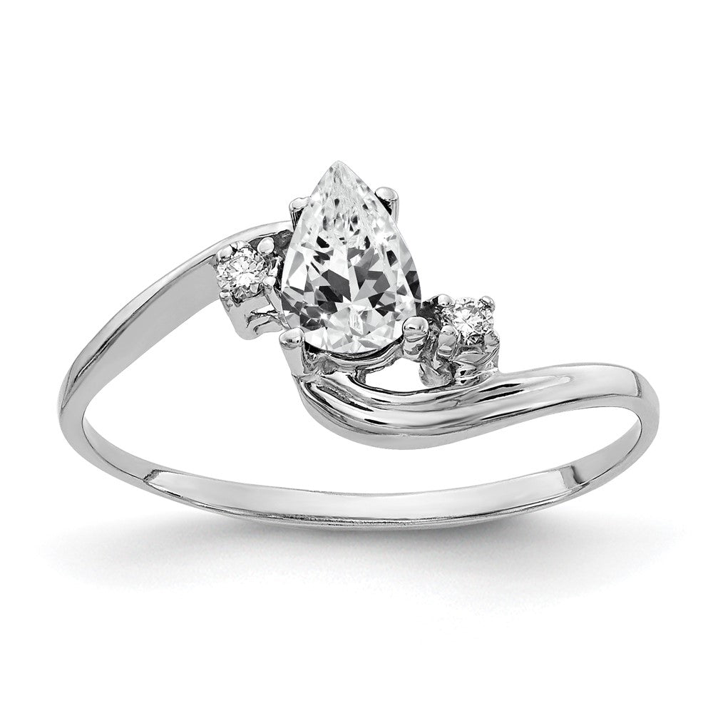 14K Weißgold Ring mit 6x4 mm Zirkonia AAA im Tropfenschliff und echten Diamanten