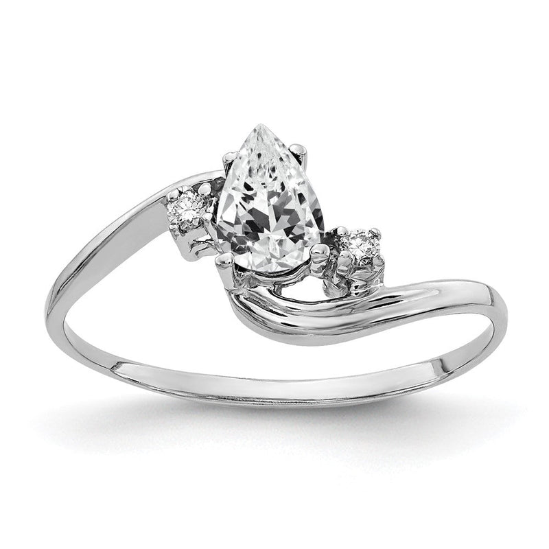 14K Weißgold Ring mit 6x4 mm Zirkonia im Tropfenschliff und einem natürlichen Diamanten