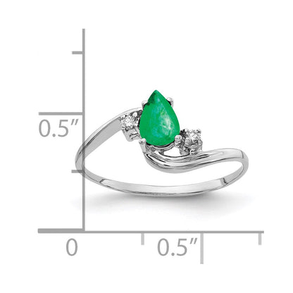 14K Weißgold 6x4mm Tropfen Smaragd A Echt Diamant Ring