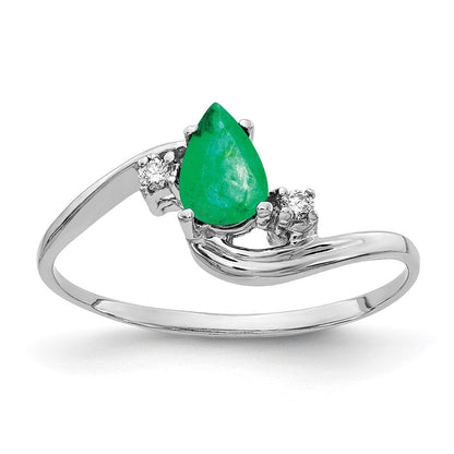 14K Weißgold 6x4mm Tropfen Smaragd A Echt Diamant Ring