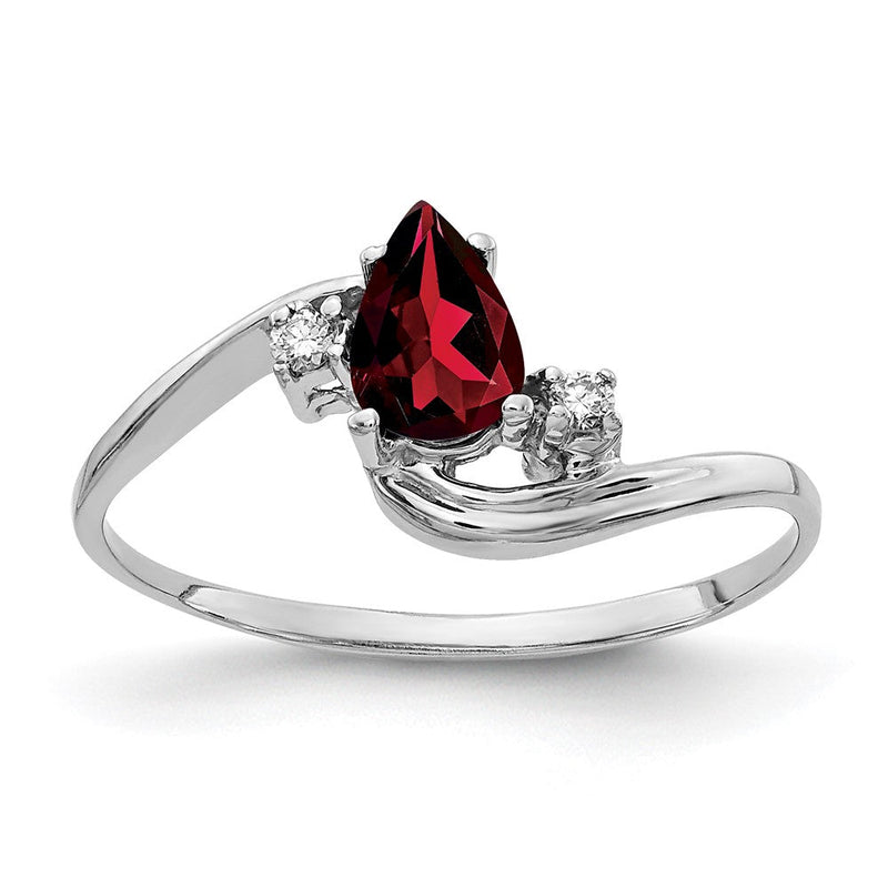 14K Weißgold Ring mit 6x4mm Granat im Schachbrettschliff (Tropfenform) und echten Diamanten VS