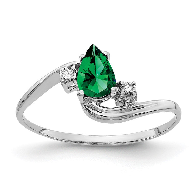 14K Weißgold Ring mit 6x4 mm Mount-St.-Helens-Stein im Tropfenschliff, AA-Qualität, und echtem Diamanten