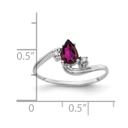 14K Weißgold 6x4mm Tropfen Rhodolith Granat Aa Diamant Ring
