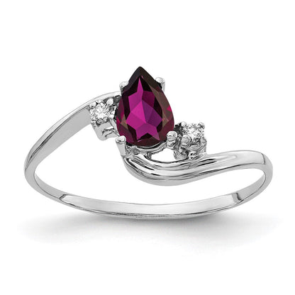 14K Weißgold 6x4mm Tropfen Rhodolith Granat Vs Diamant Ring