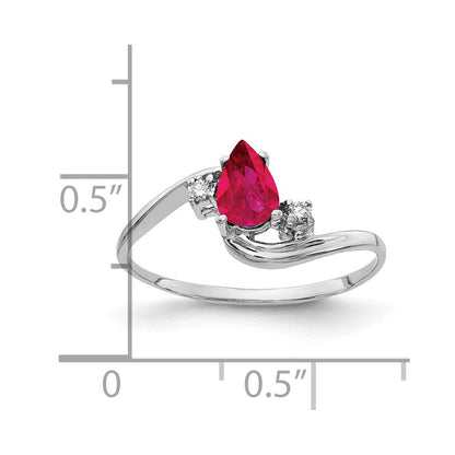 14K Weißgold 6x4mm Tropfen Rubin A Echt Diamant Ring