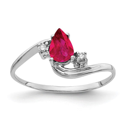 14K Weißgold 6x4mm Tropfen Rubin A Echt Diamant Ring