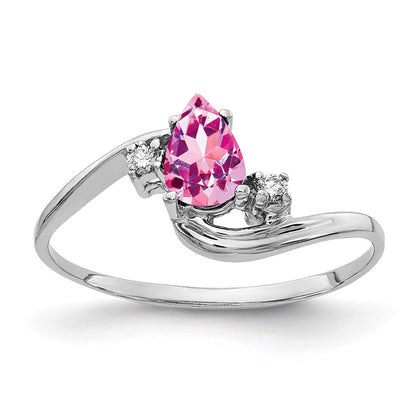 14K Weißgold 6x4mm Tropfen Rosa Saphir A Echt Diamant Ring