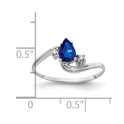 14K Weißgold 6x4mm Tropfen Saphir A Echt Diamant Ring