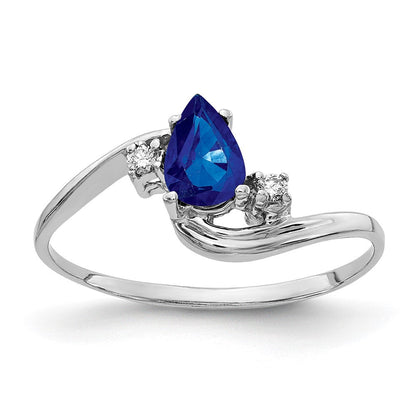 14K Weißgold 6x4mm Tropfen Saphir A Echt Diamant Ring
