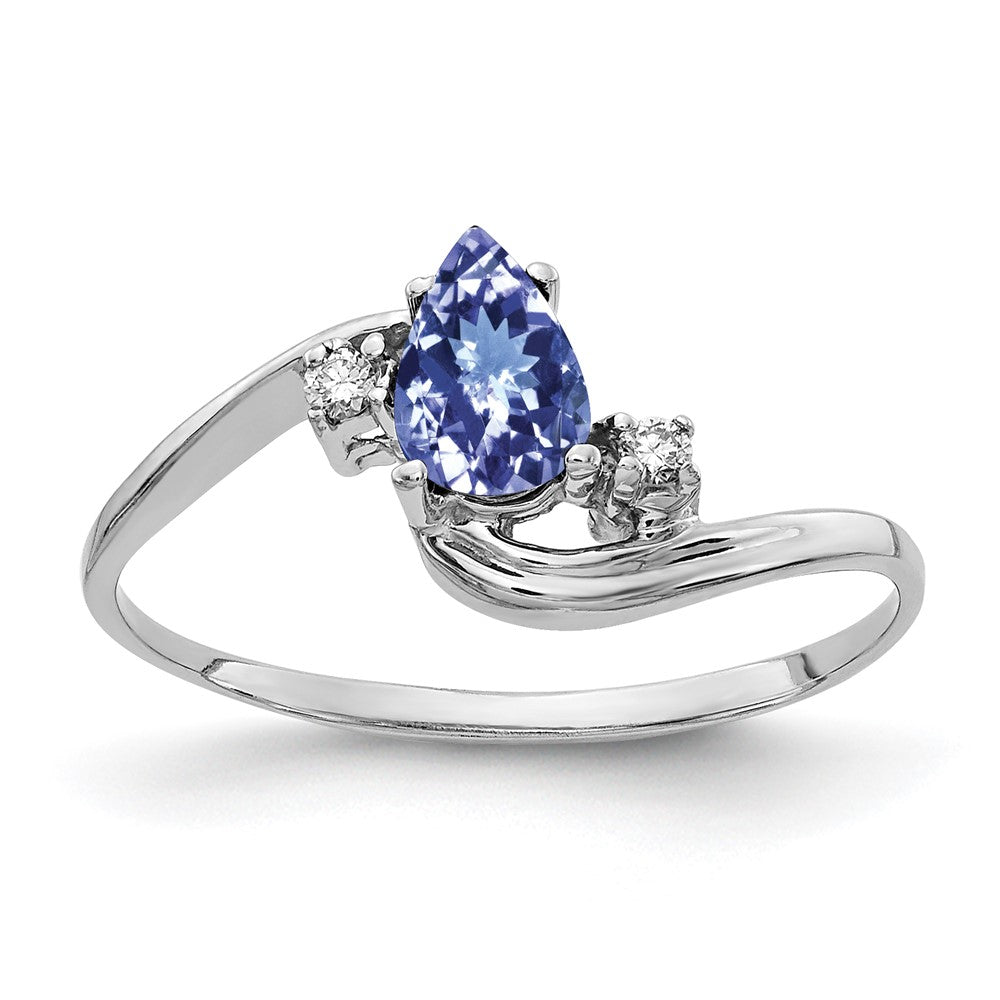 14K Weißgold 6x4mm Tropfen Tansanit A Diamant Ring