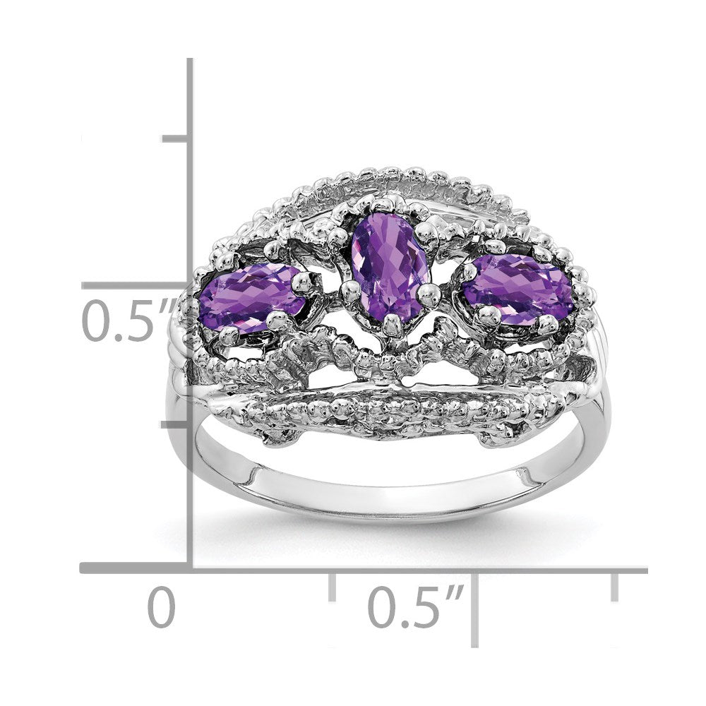 14K Weißgold Ring mit ovalem Amethyst, 5x3 mm