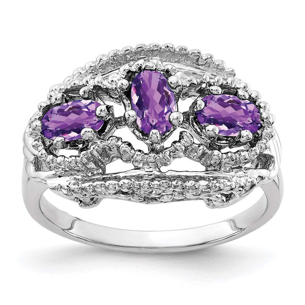 14K Weißgold Ring mit ovalem Amethyst, 5x3 mm
