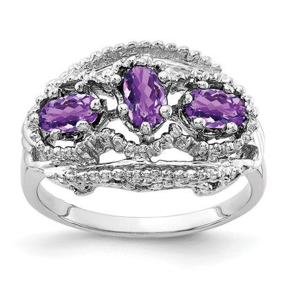 14K Weißgold Ring mit ovalem Amethyst, 5x3 mm
