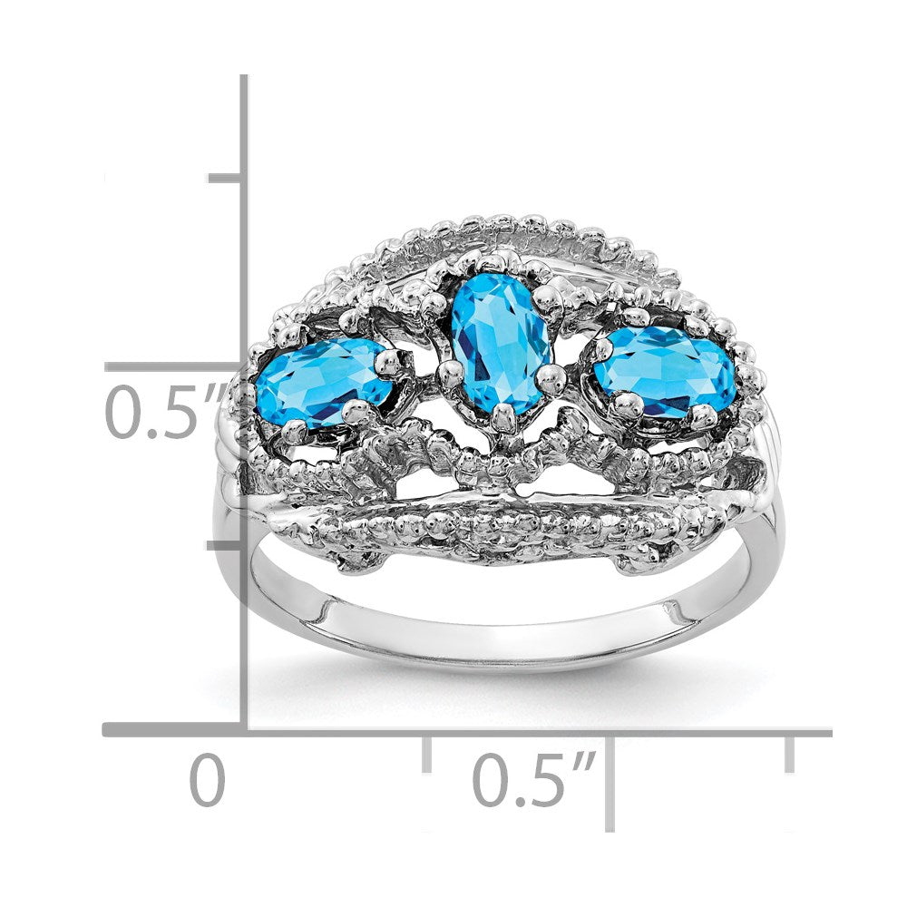 Massiv 14K Weißgold 5x3mm Oval Synthetisch Blautopas Ring