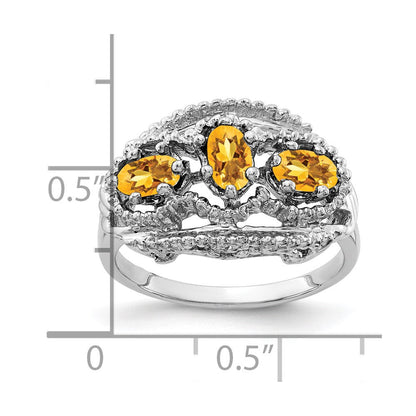 14K Weißgold Ring mit ovalem Citrin, 5x3 mm