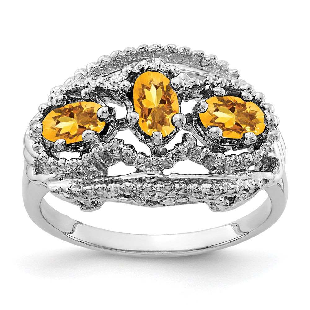 14K Weißgold Ring mit ovalem Citrin, 5x3 mm