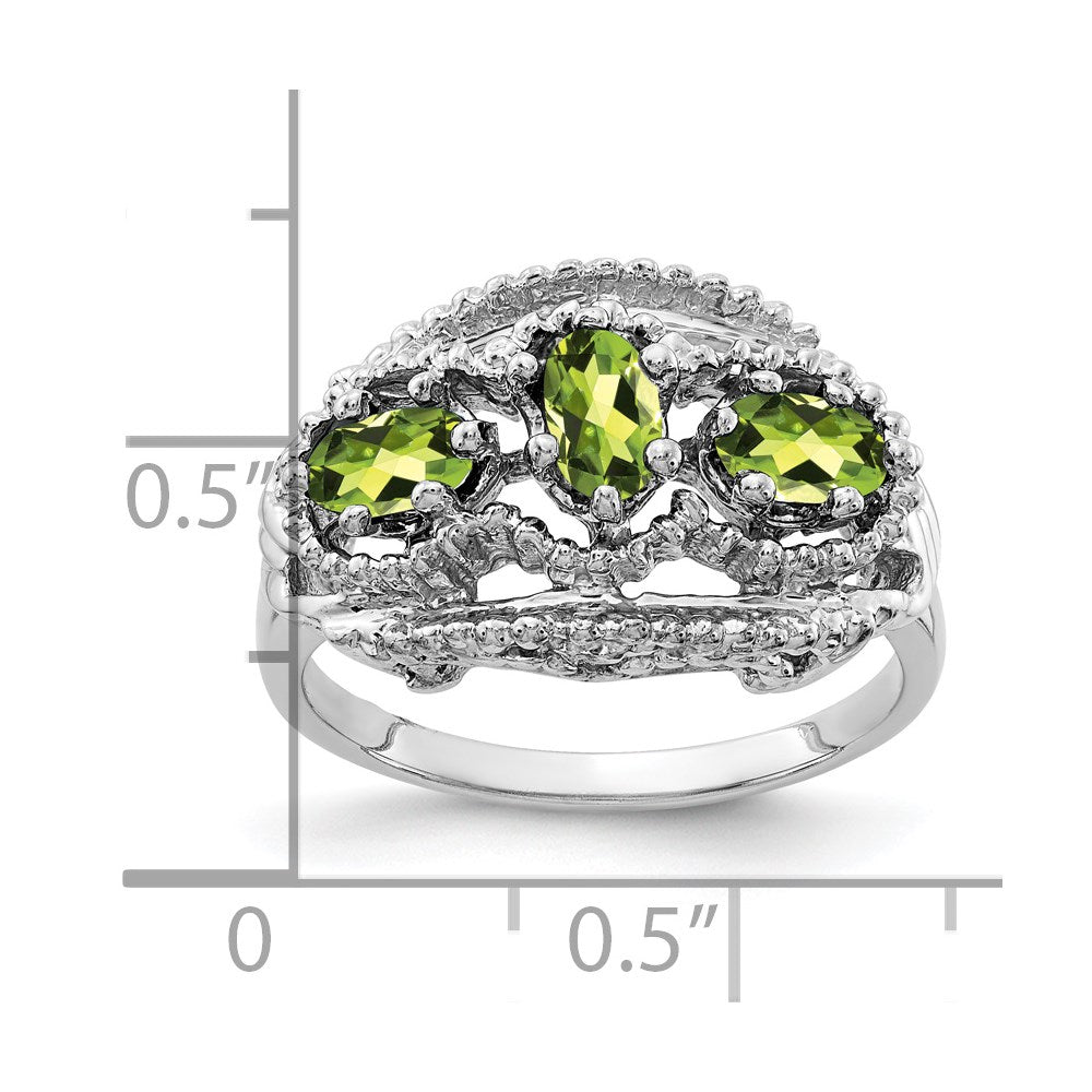 Massiv 14K Weißgold 5x3mm Oval Synthetisch Peridot Ring