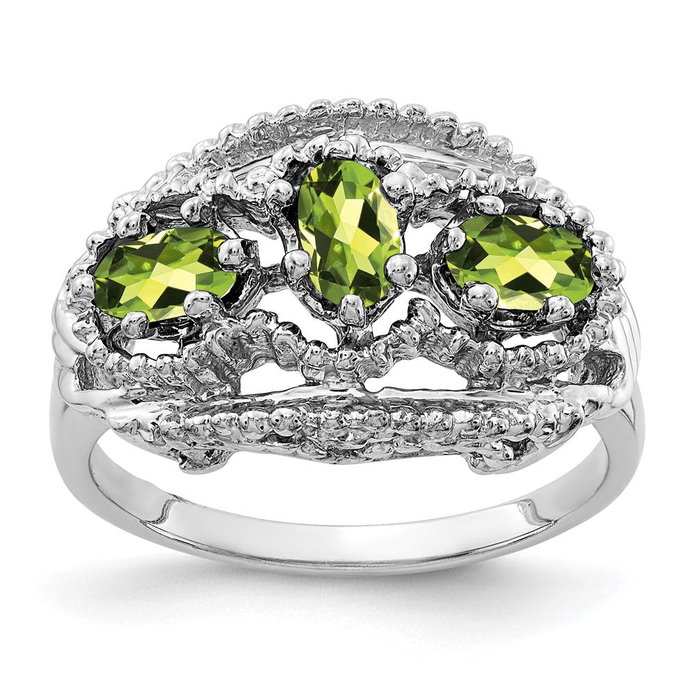 Massiv 14K Weißgold 5x3mm Oval Synthetisch Peridot Ring