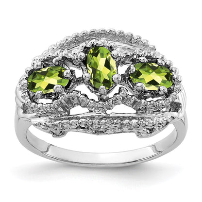 Massiv 14K Weißgold 5x3mm Oval Synthetisch Peridot Ring