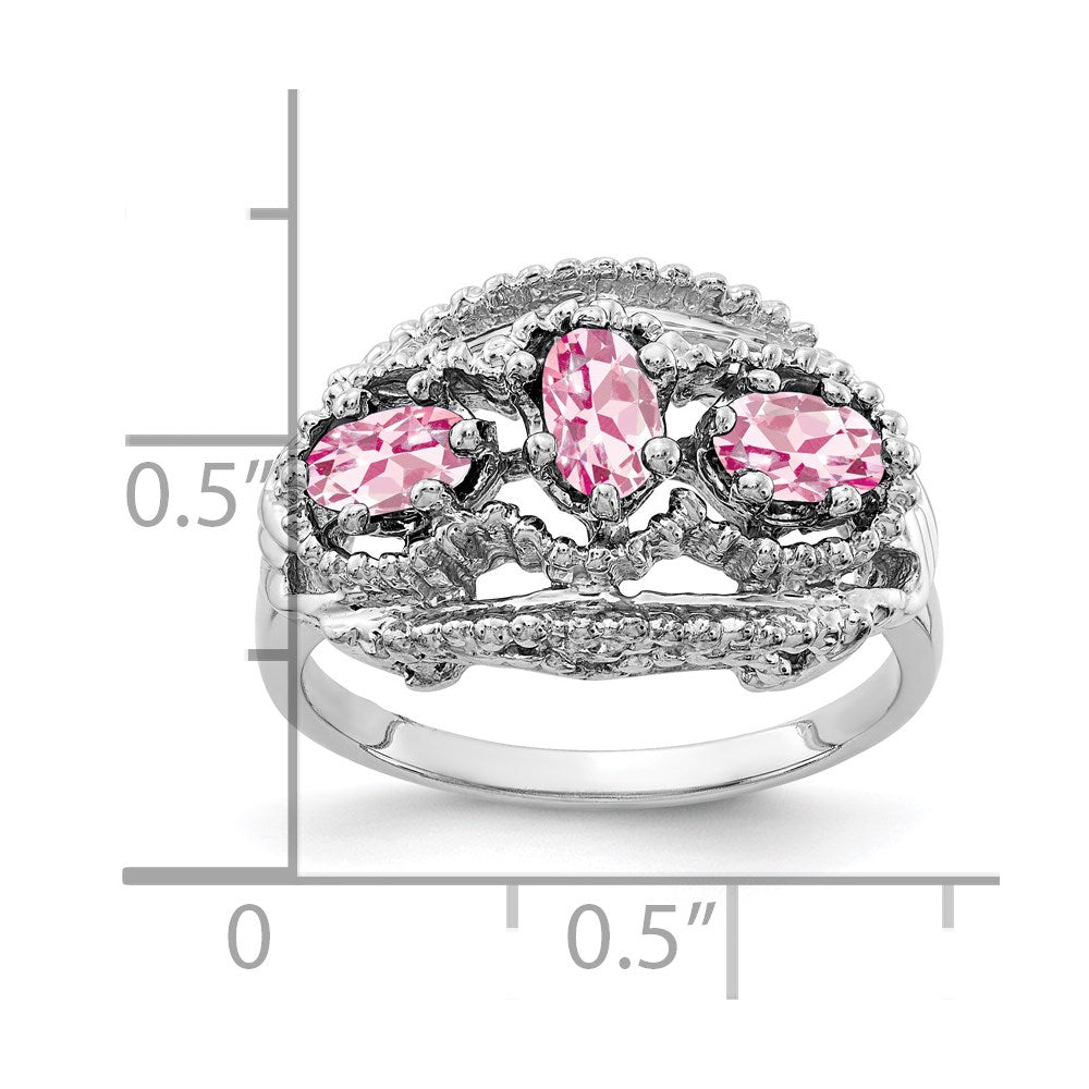 Massiver Ring aus 14K Weißgold mit ovalem simuliertem Rosa Turmalin, 5x3mm
