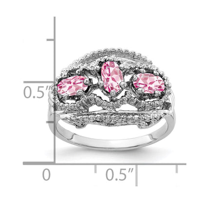 Massiver Ring aus 14K Weißgold mit ovalem simuliertem Rosa Turmalin, 5x3mm