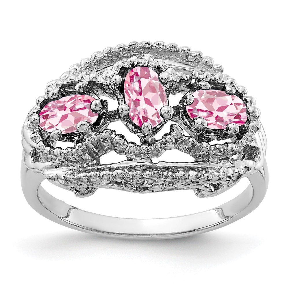 Massiver Ring aus 14K Weißgold mit ovalem simuliertem Rosa Turmalin, 5x3mm