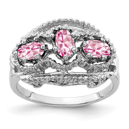 Massiver Ring aus 14K Weißgold mit ovalem simuliertem Rosa Turmalin, 5x3mm